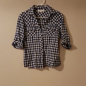 Checkered button up top